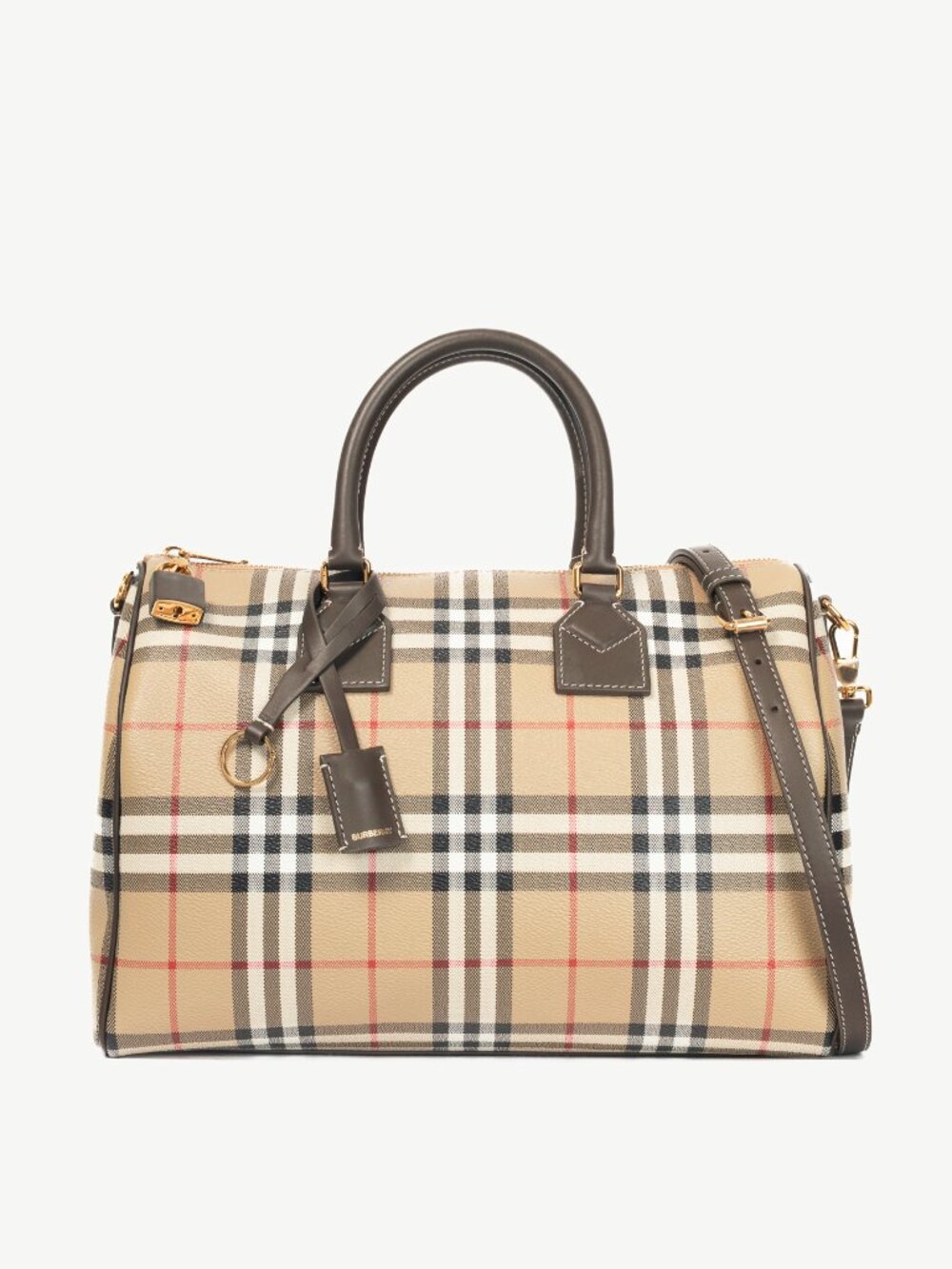 Burberry Beige & Military Medium Check Bowling Bag